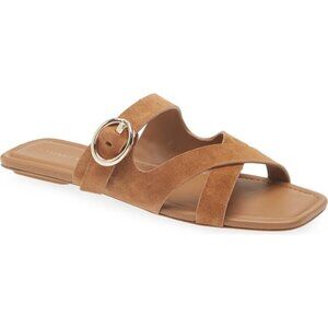 Stuart Weitzman Villa Slide Sandal (Women)brown suede flat size 7